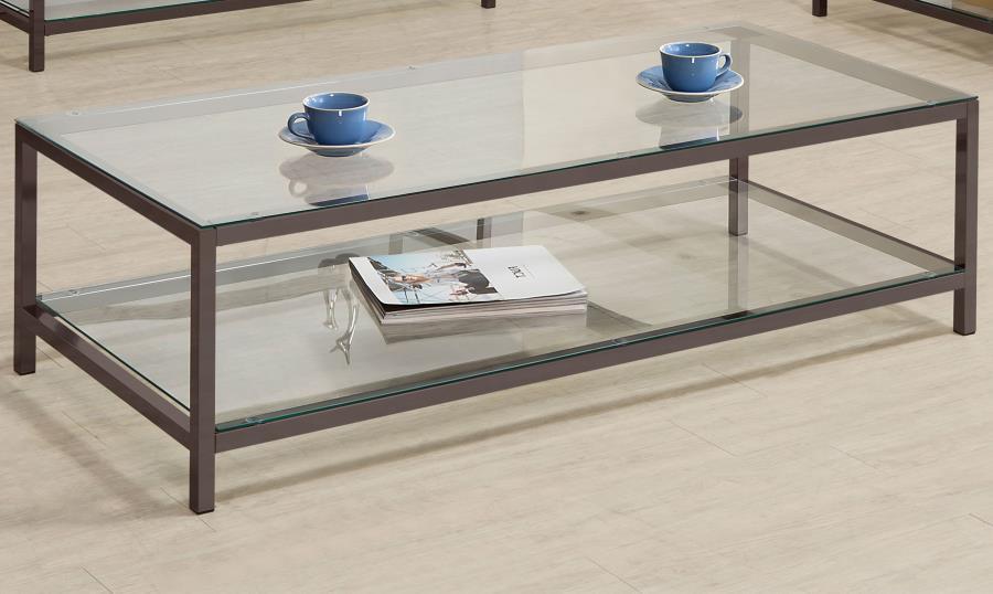 Trini - 1-Shelf Glass Top Coffee Table - Black Nickel - Simple Home Plus