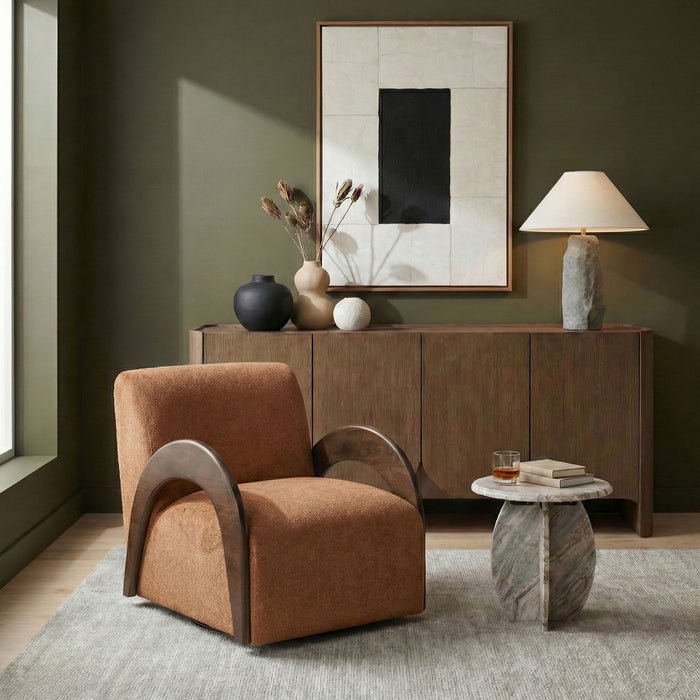 Neria - Chenille Fabric Upholstered Swivel Accent Chair - Painted Brown Base - Simple Home Plus