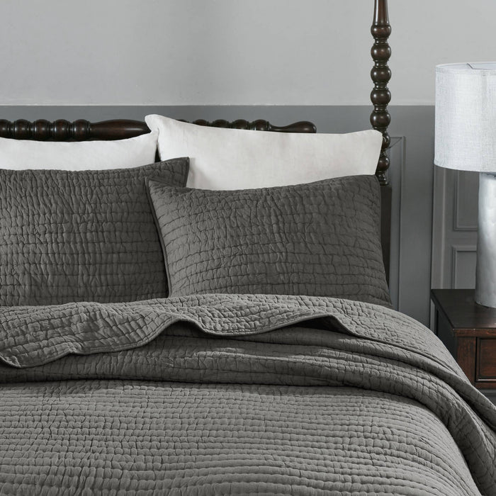 Serene - King Hand Quilted Coverlet Set - Gray