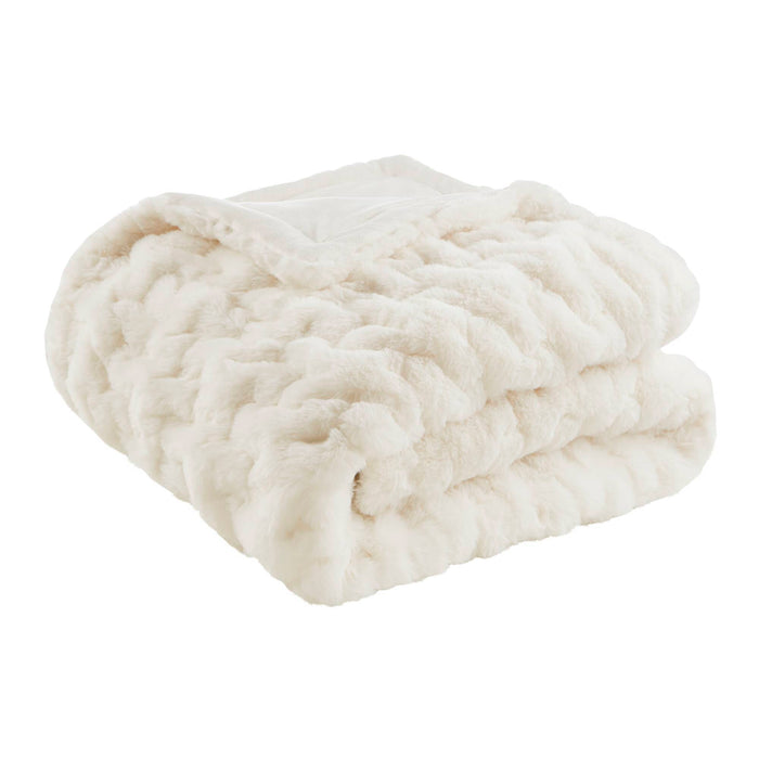 Ruched Fur - Ruched Throw - Ivory - Simple Home Plus