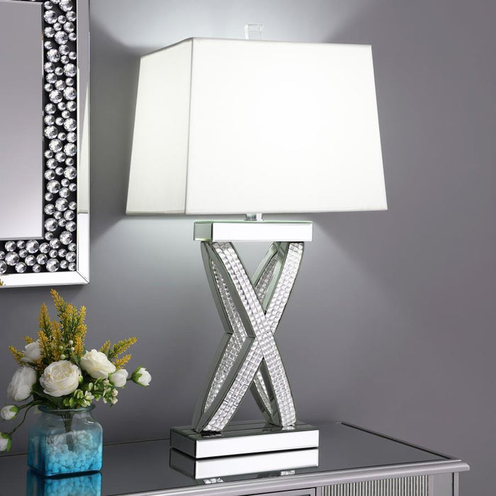 Dominick - Tapered Mirrored Acrylic Table Lamp - Silver - Simple Home Plus
