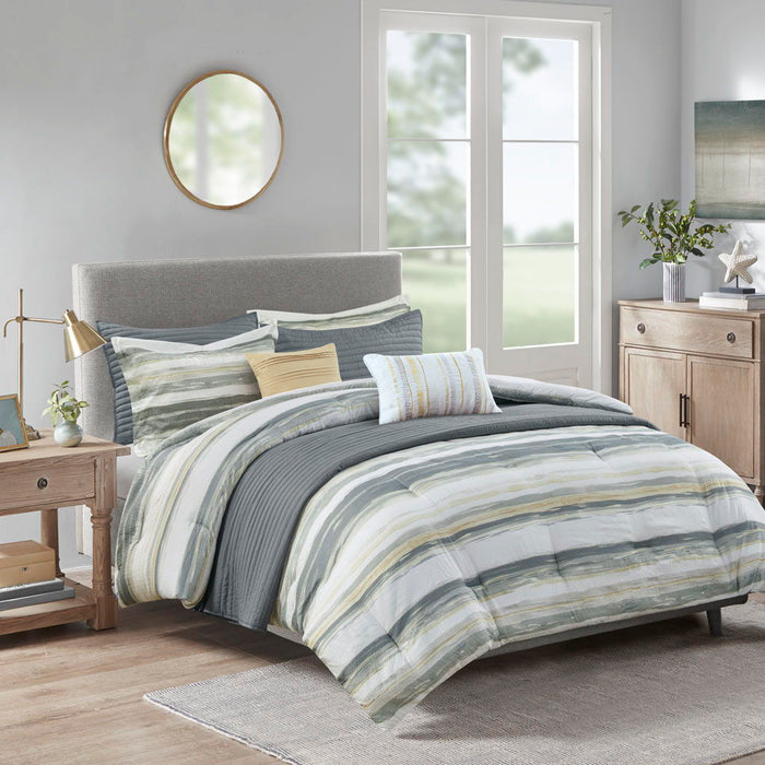 Marina - King 8 Piece Printed Comforter And Coverlet Set Collection - Sand - Simple Home Plus