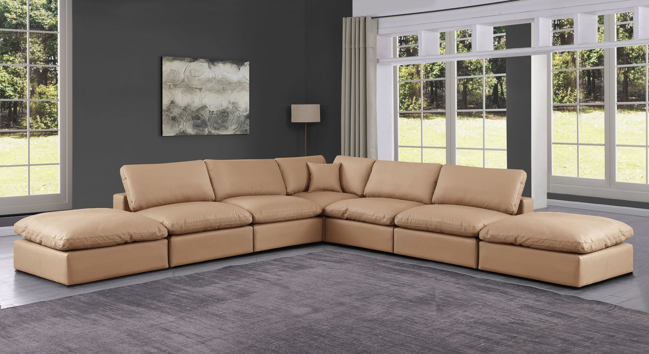 Comfy - 7 Piece Faux Leather Modular Corner Sectional - Tan - Simple Home Plus