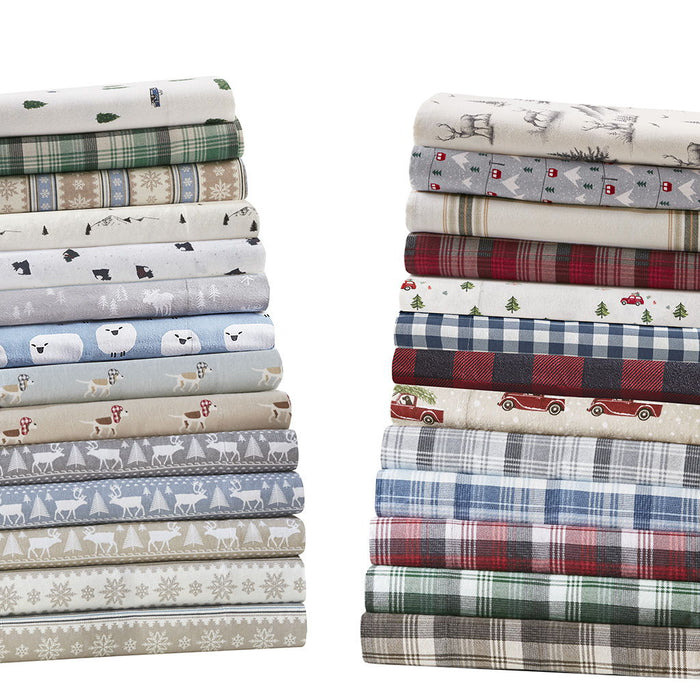 Flannel - 4 Piece California King Sheet Set - Gray Deer Toile - Simple Home Plus
