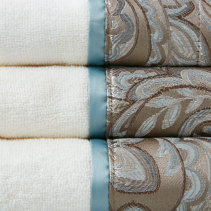Aubrey - 6 Piece Jacquard Towel Set - Blue / Brown - Simple Home Plus