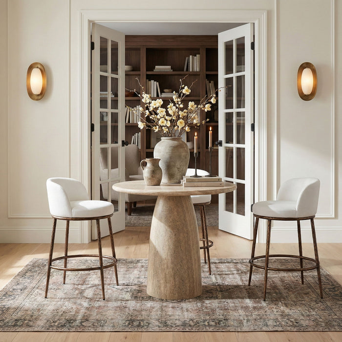 Ferro - Performance Fabric Upholstered Bar Stool - Cream / Antique Bronze - Simple Home Plus