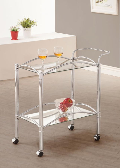 Shadix - 2-Tier Rectangular Glass Shelf Metal Bar Cart - Chrome - Simple Home Plus
