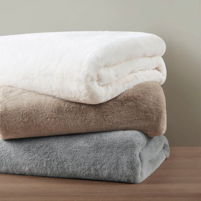 Bristol - Solid Premium Faux Fur Throw - Gray - Simple Home Plus