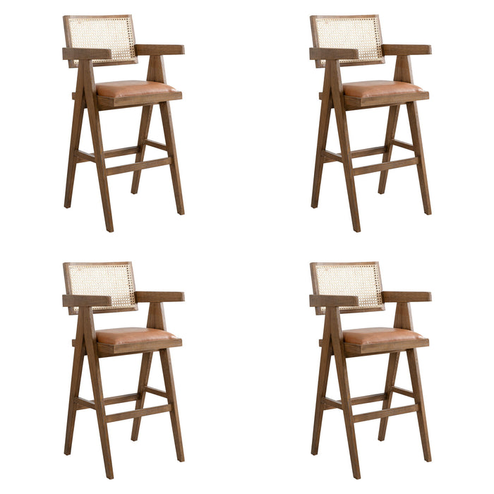 Harley - Nutmeg Brown Solid Wood And Rattan Upholstered 30" Bar Height Barstool