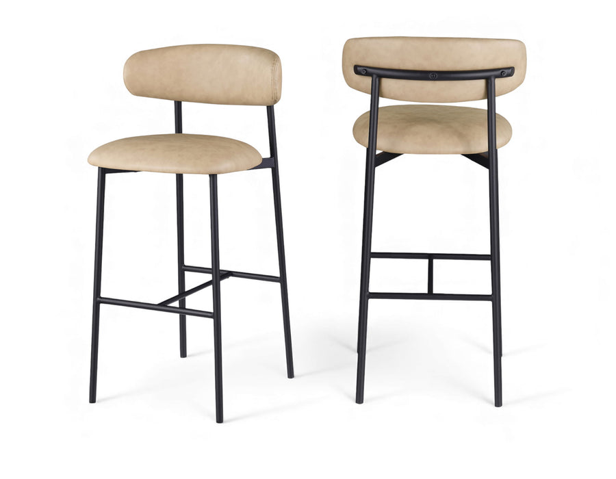 Lupita - Vegan Leather Upholstered Bar Stool With Matte Black Frame (Set of 2) - Simple Home Plus