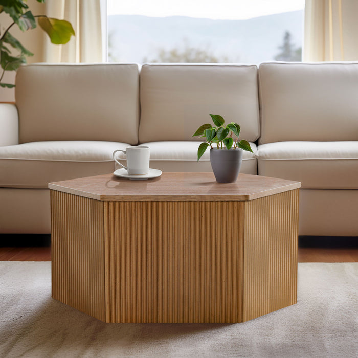 Honey - Fluted Hexagon Coffee Table - Natural - Simple Home Plus