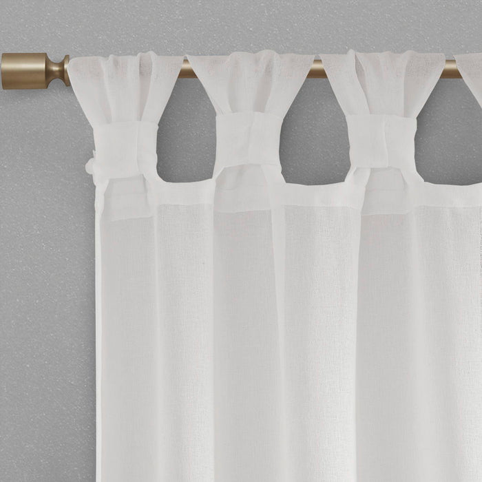 Rosette - 63" Floral Embellished Cuff Tab Top Solid Window Panel - White - Simple Home Plus