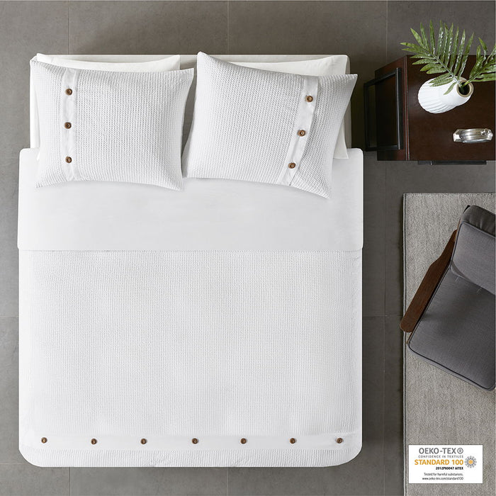 Finley Waffle Weave Duvet Cover (Set of 3) - White - Simple Home Plus