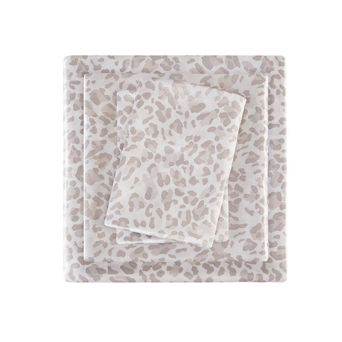 Printed Satin - King Sheet Set - Taupe Leopard - Simple Home Plus