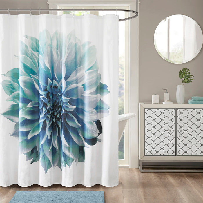 Norah - Printed Floral Shower Curtain - Aqua - Simple Home Plus