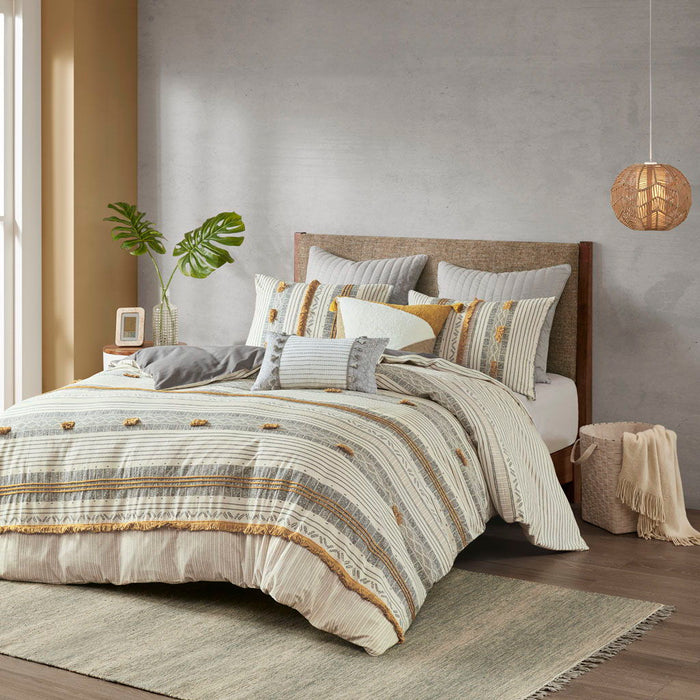 Cody - King 3 Piece Duvet Cover Set - Gray / Yellow - Simple Home Plus