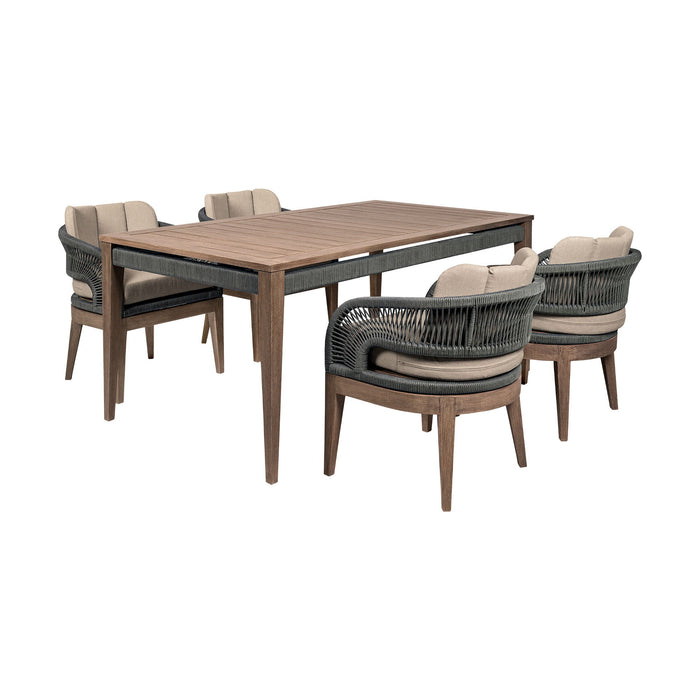 Orbit - Outdoor Patio 5 Piece Dining Set - Weathered Eucalyptus / Taupe - Simple Home Plus