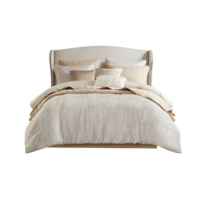 Royce - 10 Piece California King Luxury Comforter Set - Ivory - Simple Home Plus