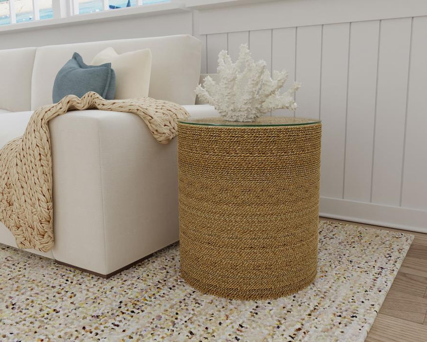 Halden - Round Woven Seagrass Accent Side Table - Light Brown - Simple Home Plus