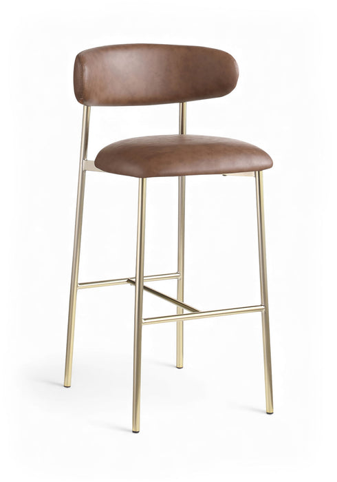 Lupita - Vegan Leather Upholstered Bar Stool With Brushed Gold Frame (Set of 2) - Simple Home Plus
