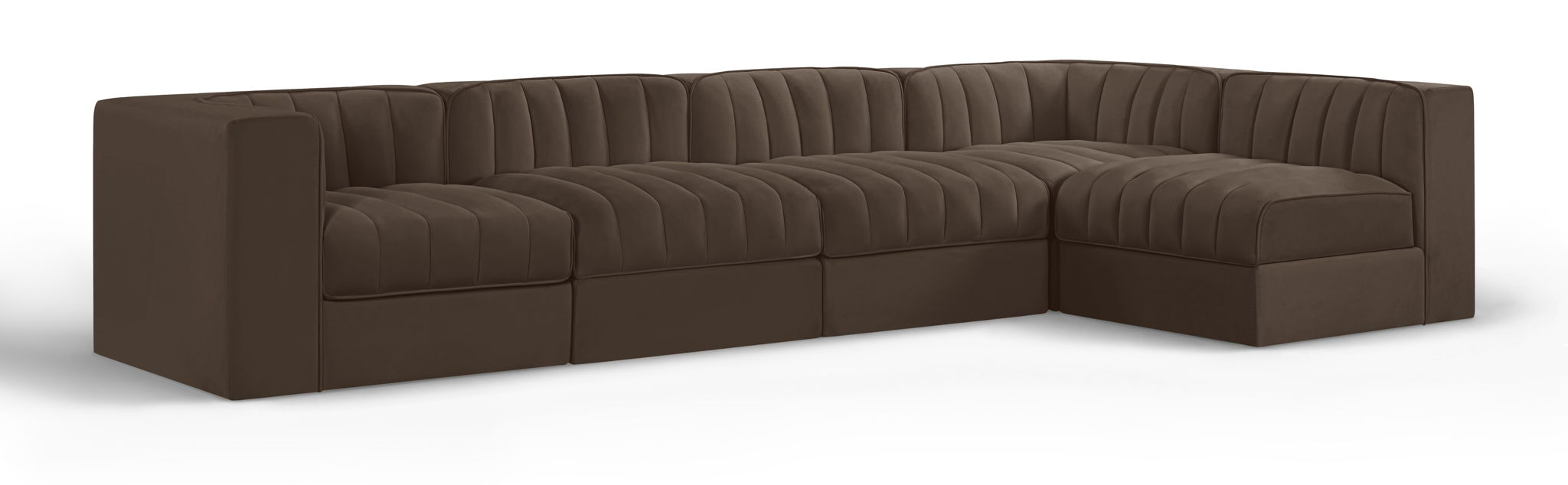 Rummi - Velvet Performance Fabric Upholstered 5 Piece Modular Sectional, L-Shaped (Right) - Simple Home Plus