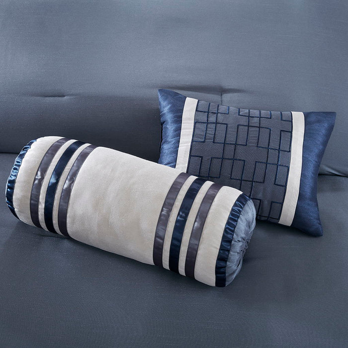 Genevieve - Queen Comforter (Set of 7) - Navy - Simple Home Plus