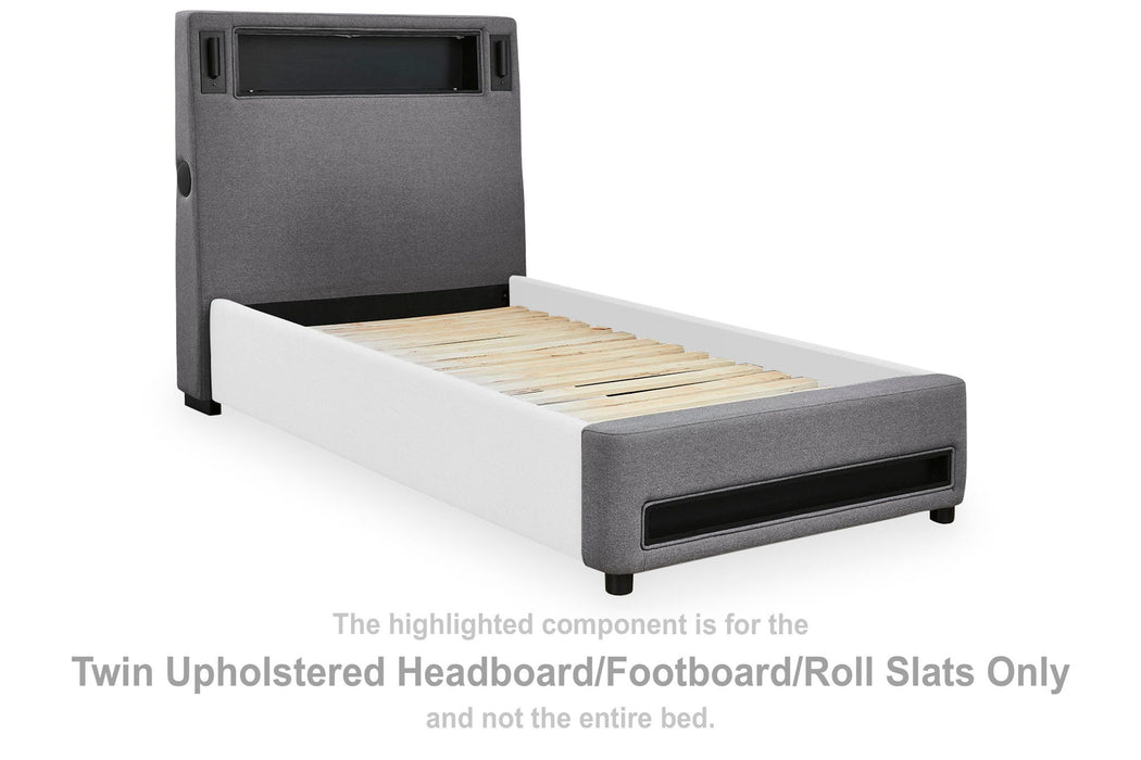 Verishaw - Twin Upholstered Headboard / Footboard / Rroll Slats - Gray - Simple Home Plus