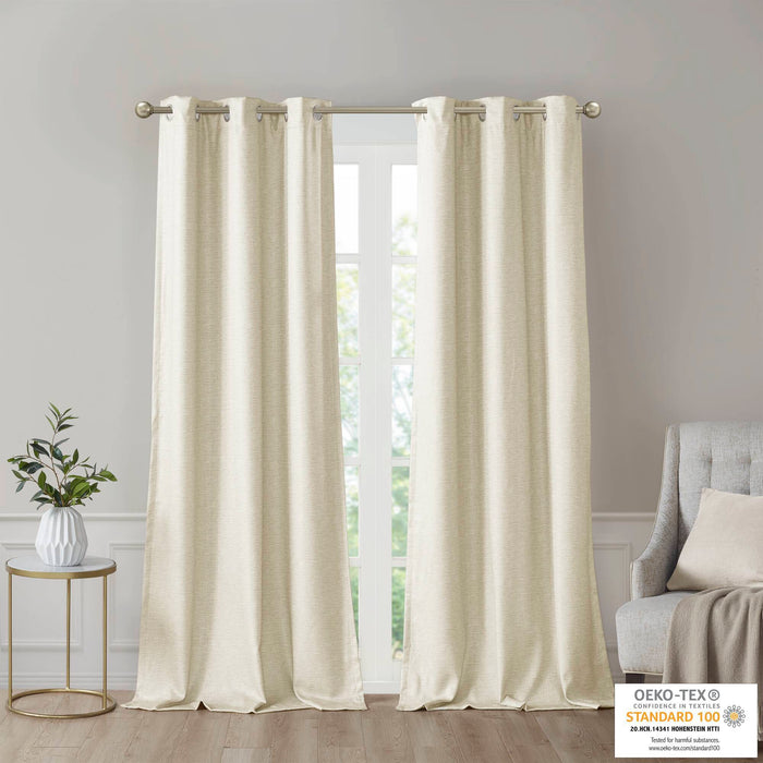 Como - 84" Tonal Printed Total Blackout Window Panel Pair - Ivory - Simple Home Plus