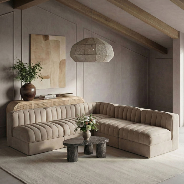 Rummi - Armless Velvet Performance Fabric Upholstered 5 Piece Modular Sectional - Simple Home Plus