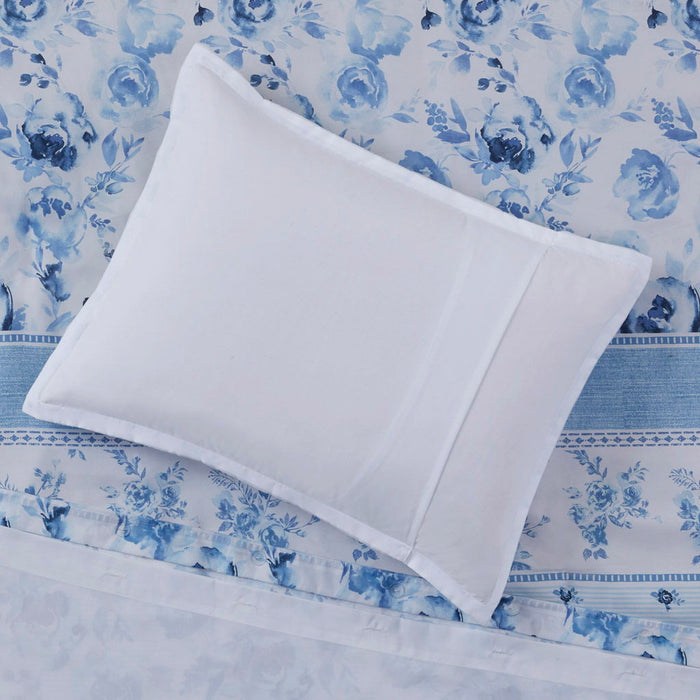 Christa - Floral Striped Twin Duvet Cover Set - Blue - Simple Home Plus