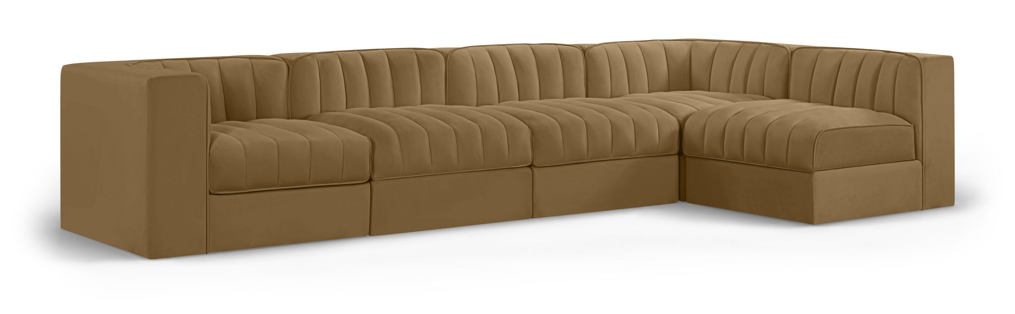 Rummi - Velvet Performance Fabric Upholstered 5 Piece Modular Sectional, L-Shaped (Right) - Simple Home Plus