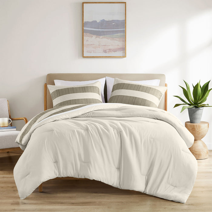 Blais - Stripe Textured Print Comforter Set - Neutral - Simple Home Plus