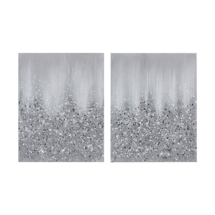 Glimmer - Hand Brush Heavy Textured Glitz Embellished Canvas (Set of 2) - Silver - Simple Home Plus