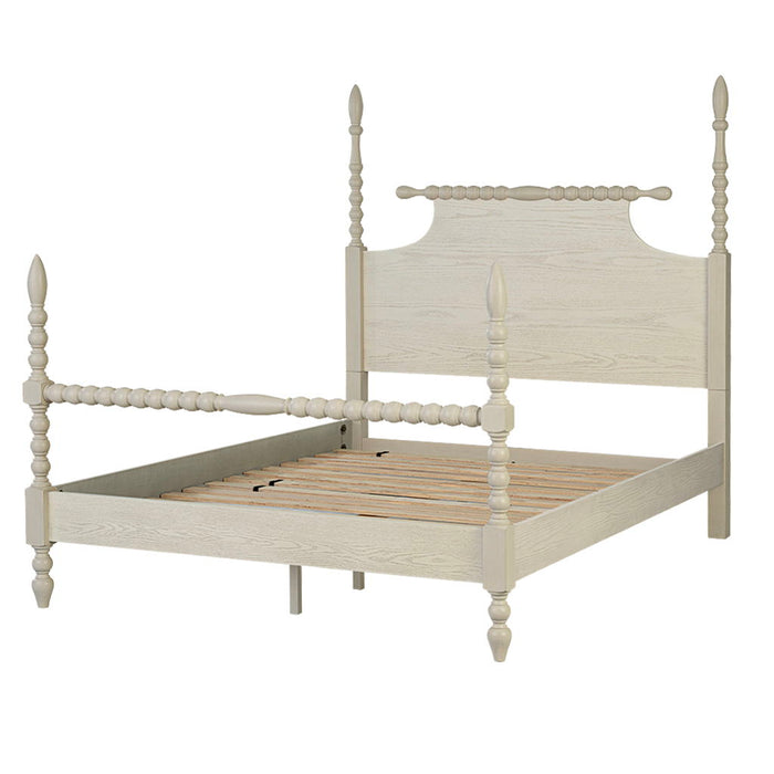 Beckett - Queen Turned Spindle Bed - Antique Cream - Simple Home Plus