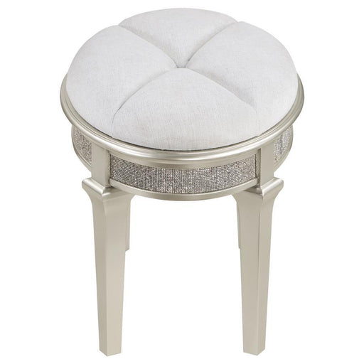 Evangeline - Oval Vanity Stool With Faux Diamond Trim - Silver And Ivory - Simple Home Plus