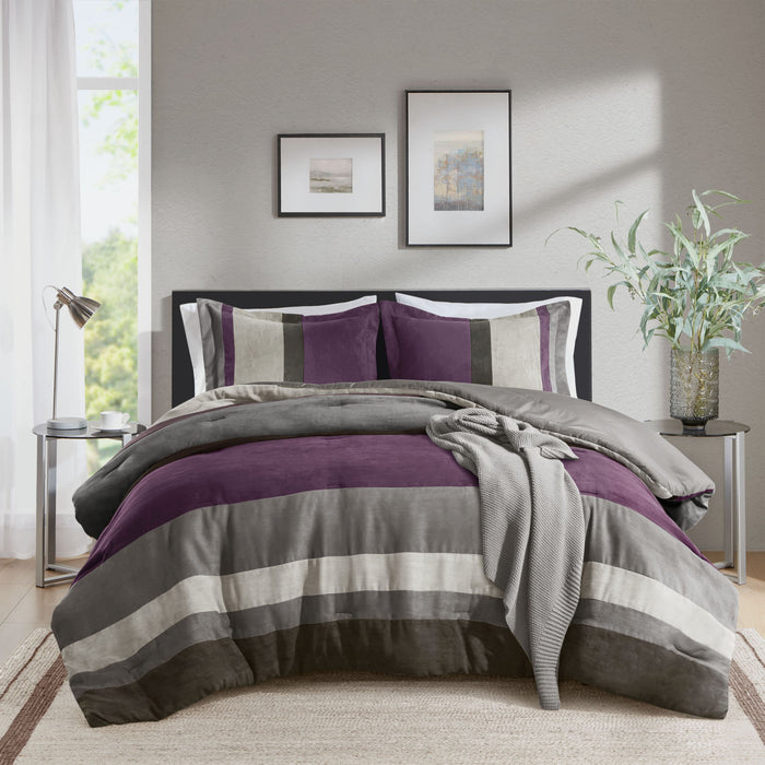 Boulder Stripe - Twin/Twin Long Pieced Comforter Set - Purple - Simple Home Plus