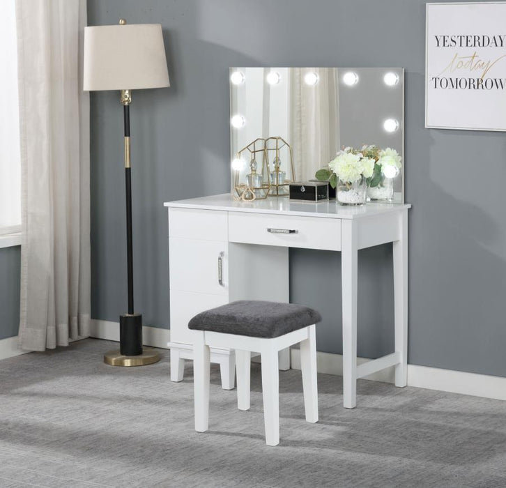 Elijah - Vanity Set With Lighting & Stool - White And Dark Gray - Simple Home Plus