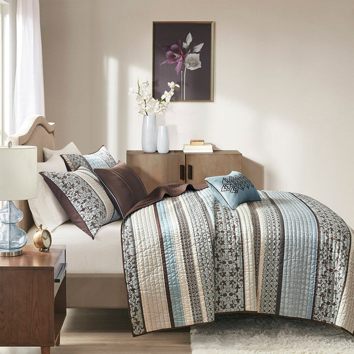 Princeton - 5 Piece Reversible Coverlet Set - Blue - Simple Home Plus