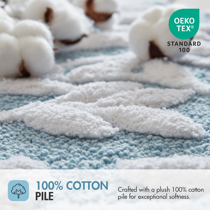 Serene - Cotton Tufted Bath Rug - Heated Microlight To Berber Blue
