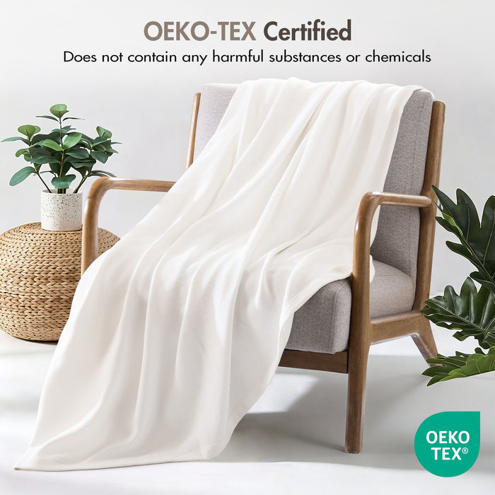 Egyptian Cotton - Full/Queen 100% Certified Egyptian Cotton Blanket - Micro-Herringbone White
