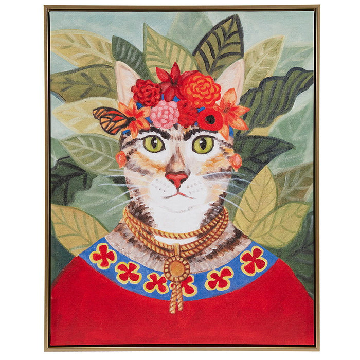 Pet Portrait - Bohemian Cat In Forest Framed Canvas Wall Art - Multi - Simple Home Plus