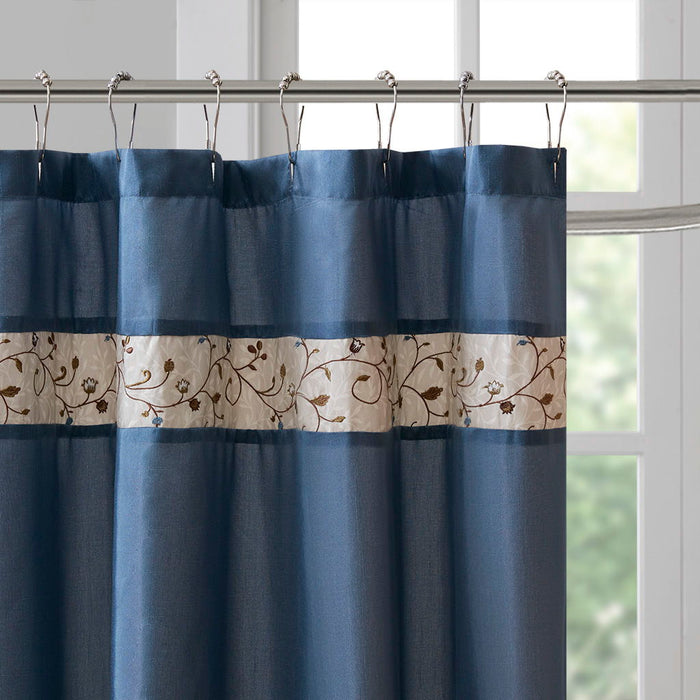 Serene - Embroidered Floral Shower Curtain - Navy - Simple Home Plus