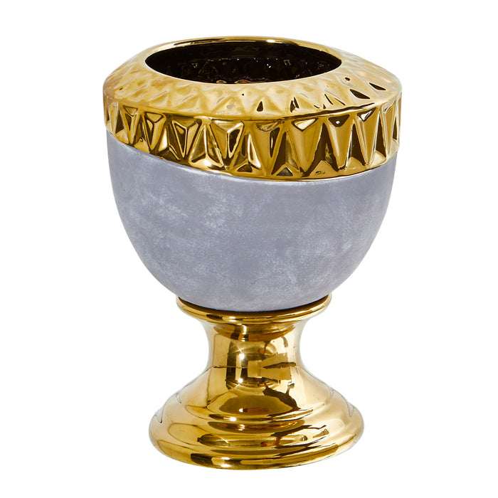 9.25" Regal Stone Urn with Gold Accents