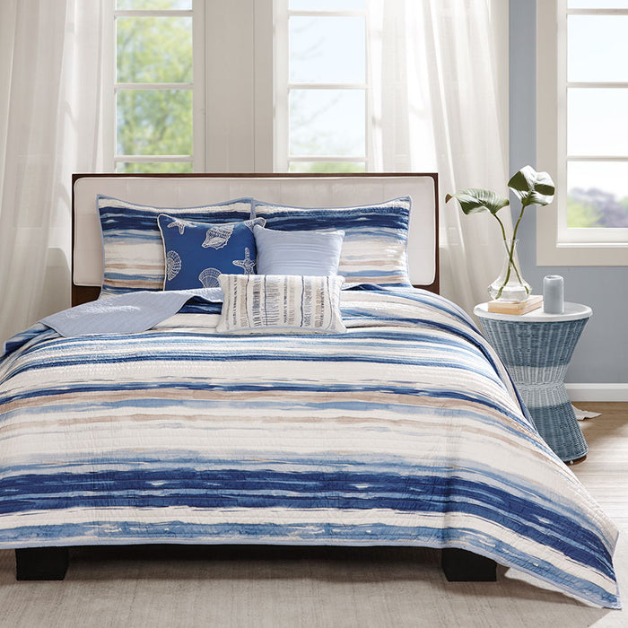 Marina - 6 Piece Reversible Coverlet Set - Blue