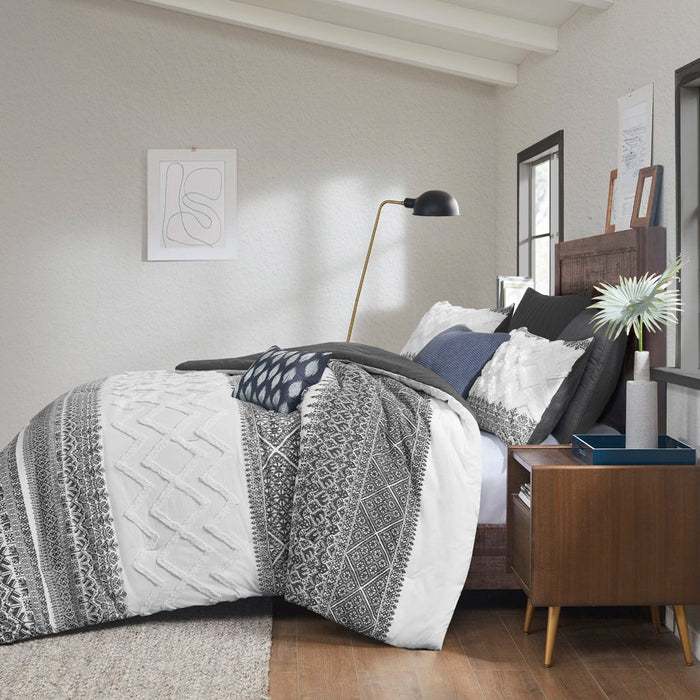 Mila - King 3 Piece Comforter Set With Tufting - Gray - Simple Home Plus