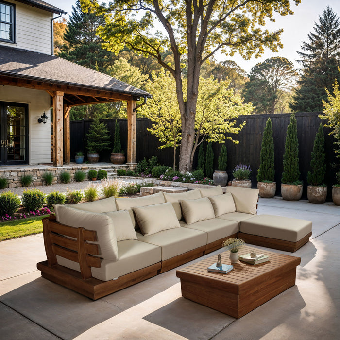 Mirella - 5 Piece Water Resistant Fabric Upholstered Outdoor Patio Modular Sectional - Simple Home Plus