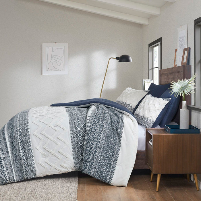 Mila - 3 Piece Comforter Set With Tufting - Navy - Simple Home Plus