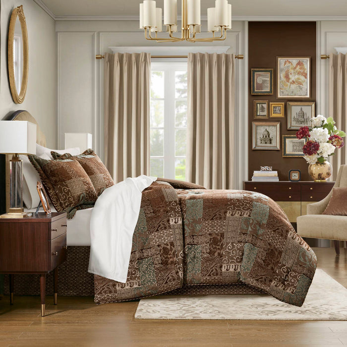 Galleria - 4 Piece California King Comforter Set - Brown - Simple Home Plus