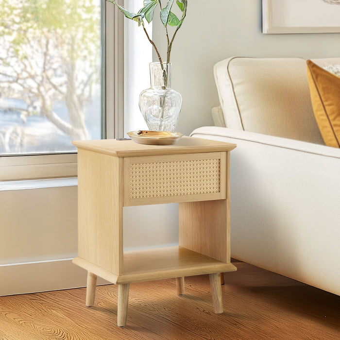 Teagan - Accent Side Table With Drawer Storage & Lower Open Shelf - Natural - Simple Home Plus