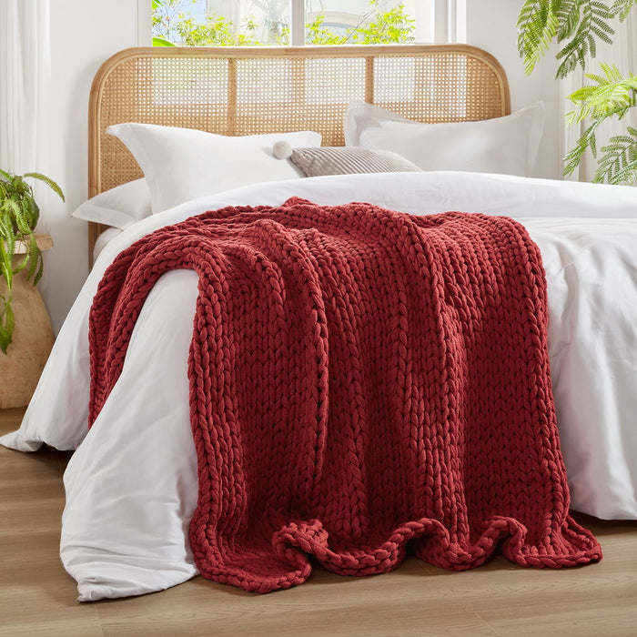 Chunky Double Knit - Handmade Throw - Red - Simple Home Plus